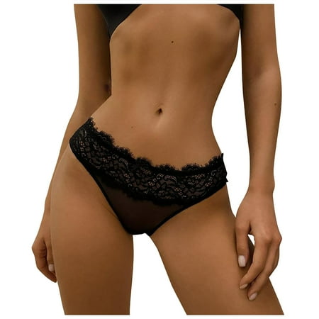 

RPVATI Womens Thong Underwear Solid Hollow Out Sexy Eyelash Lace Low Rise Panties G String