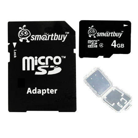 Smartbuy 4GB Micro SDHC Class 4 TF Flash Memory Card SD HC C4 Fast Speed for Camera Mobile Phone Tab GPS MP3 TV + Adapter + Mini