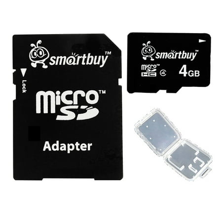 Smartbuy 4GB Micro SDHC Class 4 TF Flash Memory Card SD HC C4 Fast Speed for Camera Mobile Phone Tab GPS MP3 TV + Adapter + Mini Case