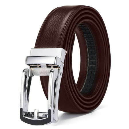 Xhtang 2017 New Style Comfort Click Belt Ratchet Leather Dress Belts for Men 30mm Wide Brown And Black Leather Belt 125cm(Suit for 43''
