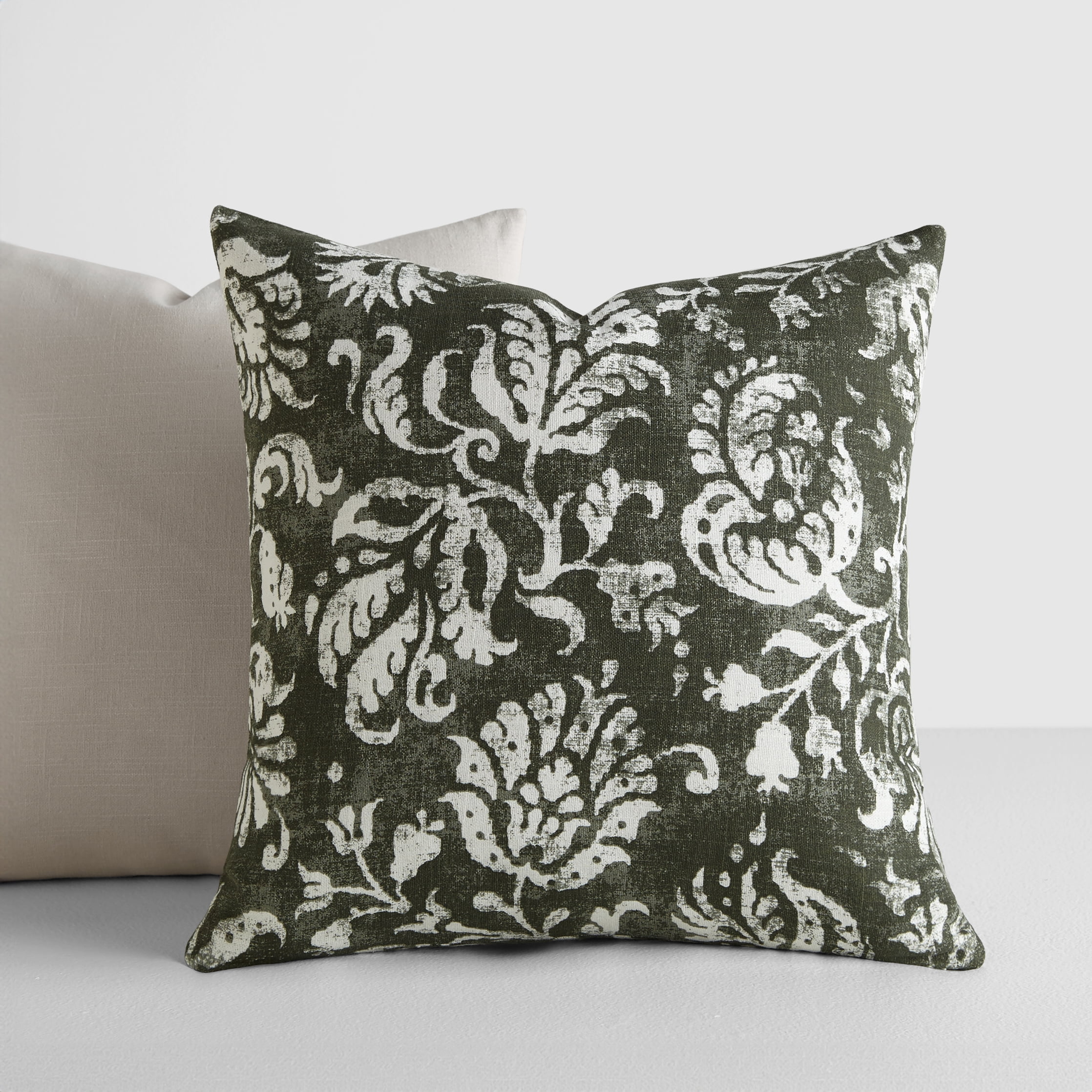 Noble Linens 2-Pack Cotton Slub Decor Throw Pillows - Distressed Floral Olive