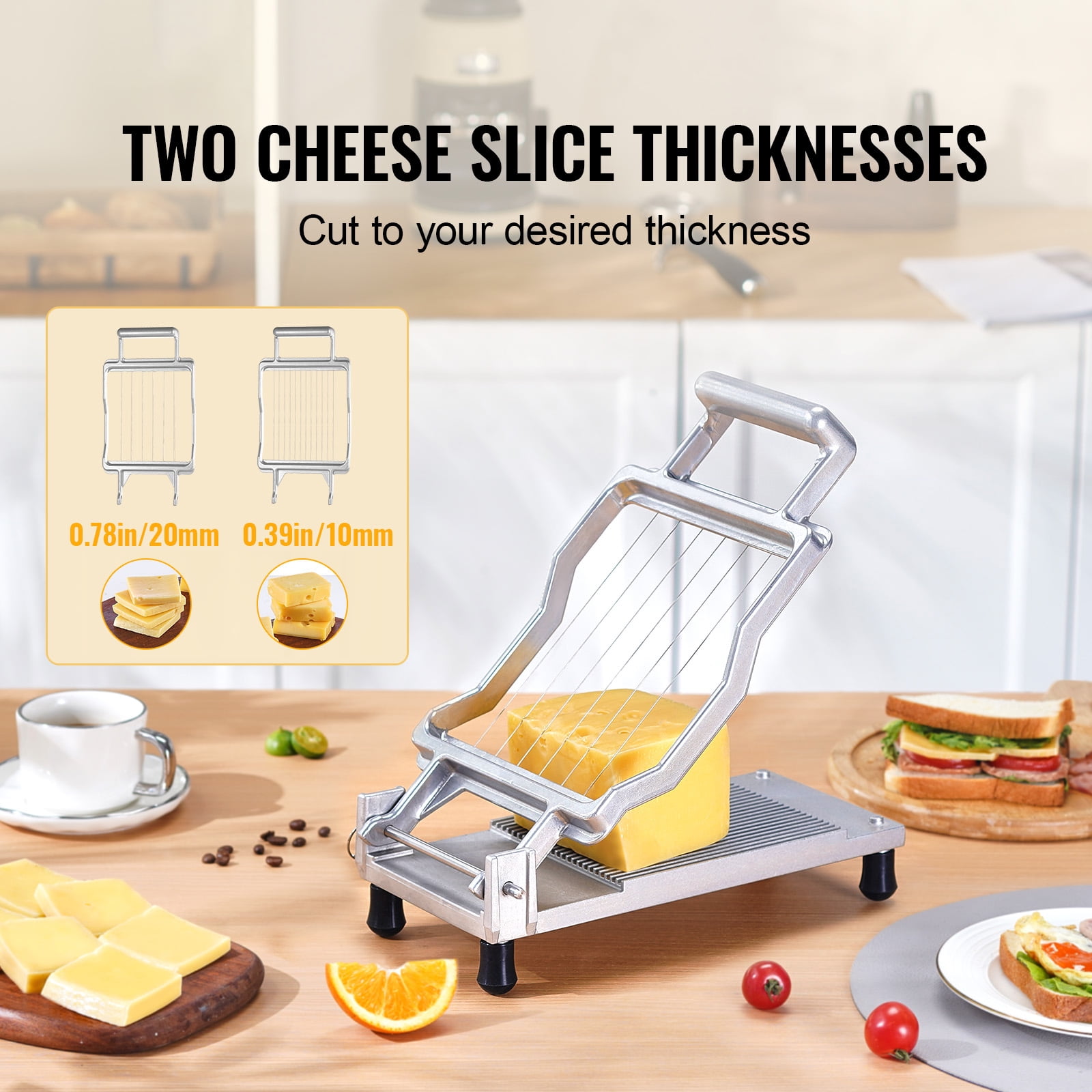 KFFKFF Cheese Slicer with Adjustable Wires, Includes Thin 0.39'' & Thick 0.78'' Cutting Options, Easy-to-Detach Aluminum Alloy Frame, Equipped with Durable 316 Stainless Steel Wires for Kitchen Use