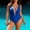 #045-Dark Blue, variant on Women's O Ring Cut Out Deep V Monokini Bikini, 1 Piece Tummy Control Swimwear Bathing Suit