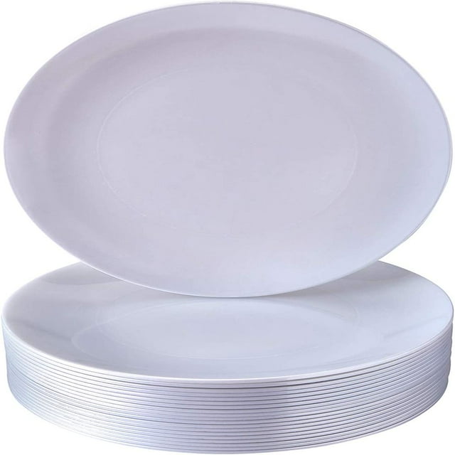 YOPTOP 10 Pcs Assiettes Jetables en Plastique au Design Moderne pour Fête, Service de Table Jetable Robuste 10,25” Vaisselle en Plastique Aspect Porcelaine Fine, Idéal pour Baby Showers Mariages Anniversaires, Blanc