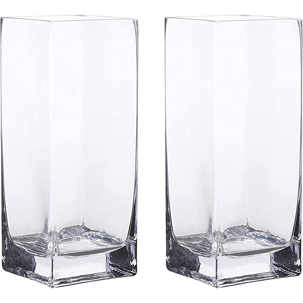 WHOLE HOUSEWARES Clear Glass Square Vase for Centerpieces 3.15