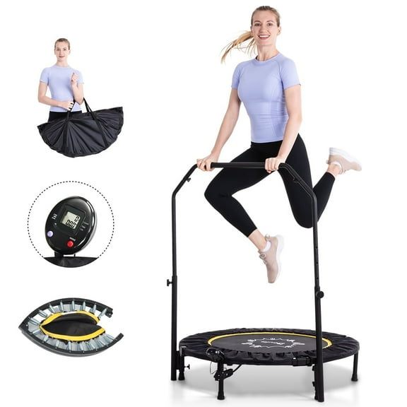 "40"" Rebounder Mini Trampoline for Adults,Doufit Foldable Trampoline for Kids Adults Toddler with Adjustable Foam Handle, Fitness Exercise Trampoline Indoor/Garden Workout Max Load 330 lbs"