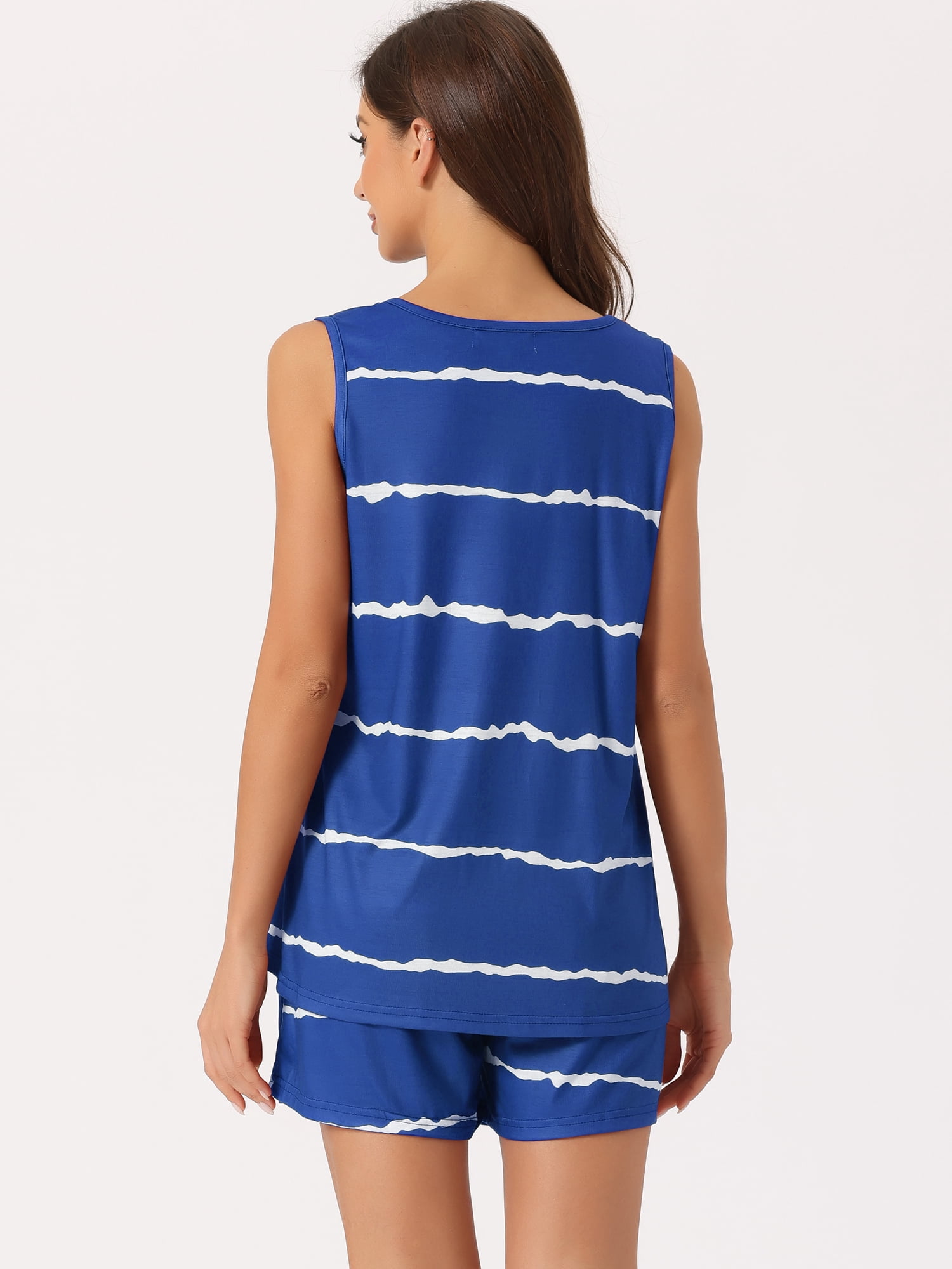 DARING DIVA Women's 2-Piece Round Neck Sleeveless Shirt Shorts Pajama Set 2XL Blue