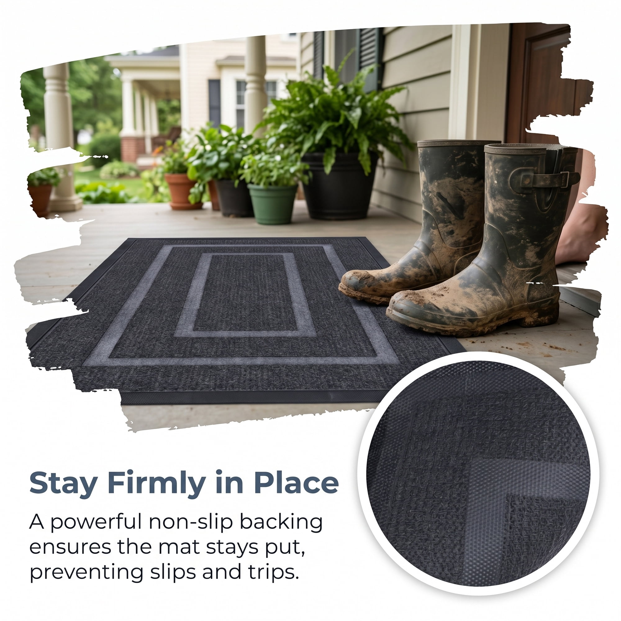 Unique Bargains Geometric Waterproof Welcome Front Door Mat Dark Grey 30" x 18"