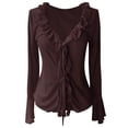 thumbnail image 5 of Ediodpoh Women’s Fashion Cardigan Stylish Plunging V Neck Ruffled Trim Long Sleeve Fitted Flare Sleeve Top Womens Cardigan Coffee L, 5 of 5