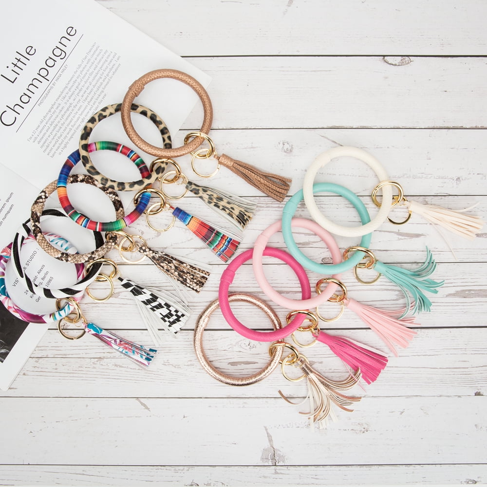 Wristlet Keychain Bracelet with Tassel, Leather Bracelet Bangle Key ...