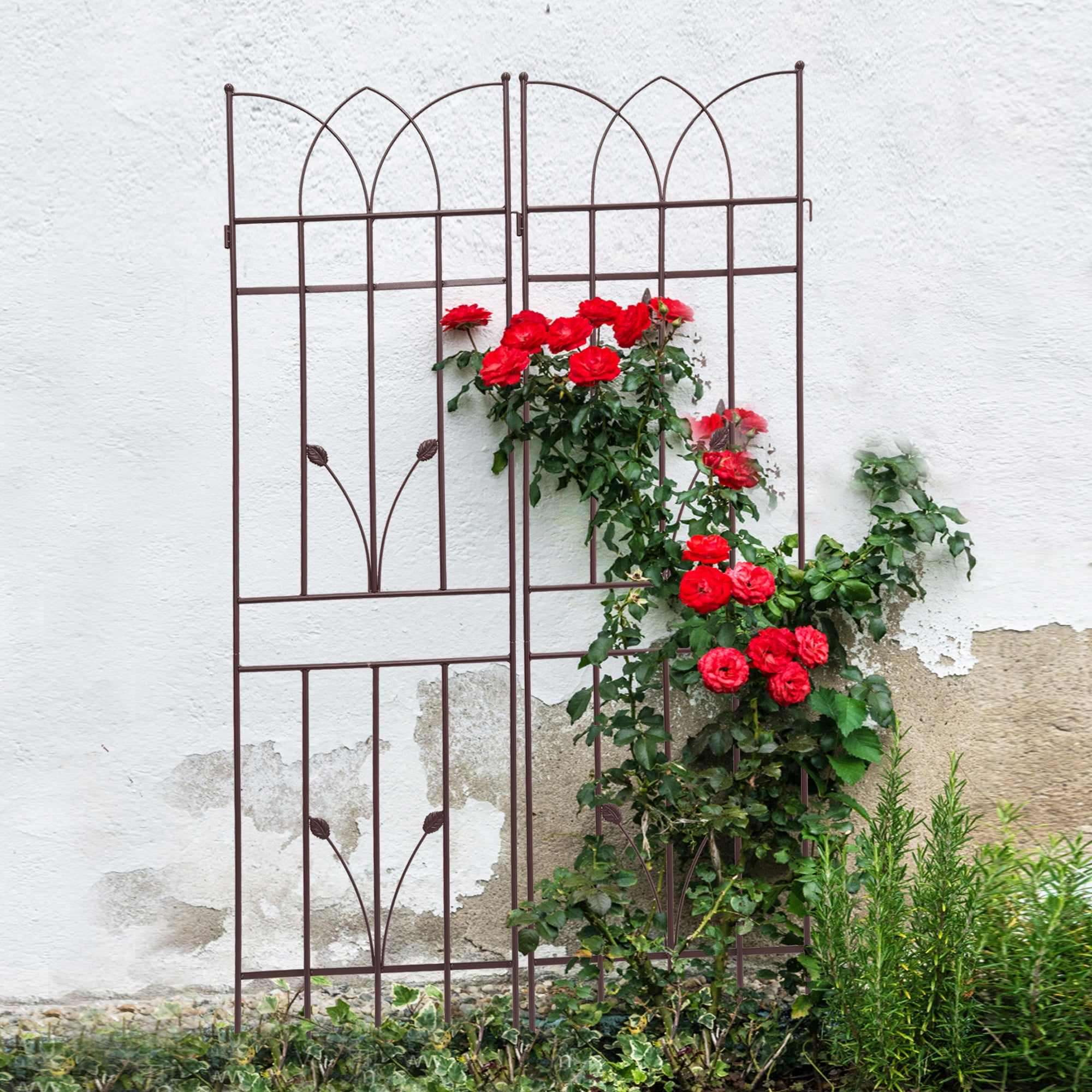 Tcbosik 71" x 17.7" Garden Trellis Set of 4, Decorative Outdoor Trellis for Fruits Vegetable Flowers, Brown