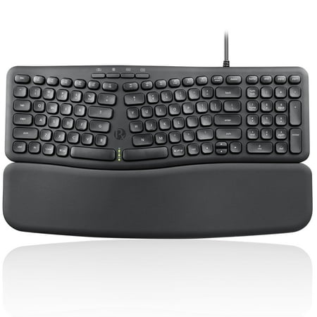 Perixx PERIBOARD-536B Ergonomic Compact Wired USB Keyboard, Built-in Number Pad, Detachable Wrist Rest, Silent Typing, 16.34x5.71x1.61 Inches, Black