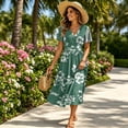 thumbnail image 5 of Long Dresses for Women Short Sleeve Wrap V-Neck Modest Dresses A-Line Beach Vacation Dresses 2026, 5 of 7