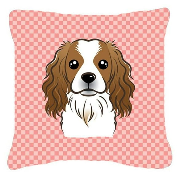 Checkerboard Pink Cavalier Spaniel Fabric Decorative Pillow, 14 x 14 In.