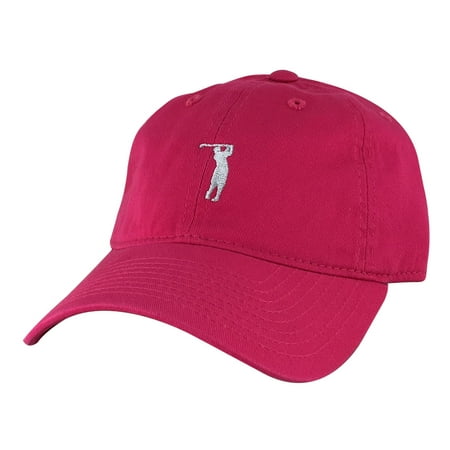 Golfer Swing Unstructured Cotton Adjustable Strapback Dad Cap Hat - Hot Pink