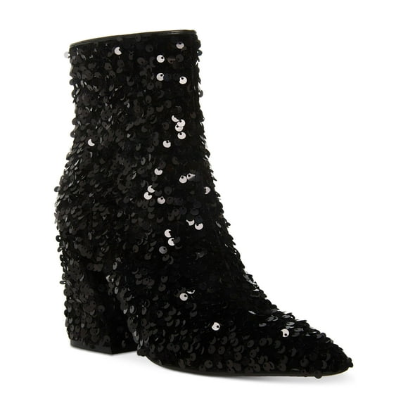 MADDEN GIRL Bottines Noires à Paillettes Rembourrées Cody Bout Pointu Talon Bloc Fermeture Éclair 5 m