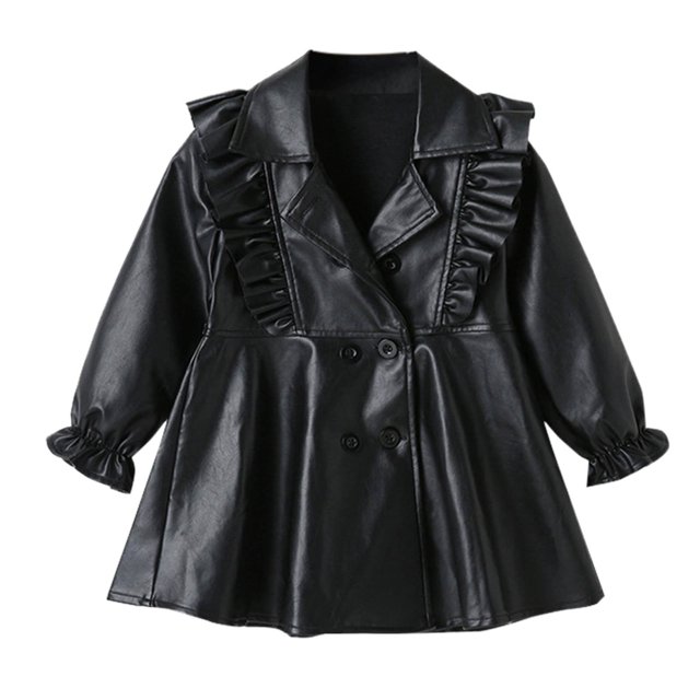Gibobby Chaqueta de invierno para niñosChaqueta de vestir de cuero PU de manga larga de retazos para niños pequeños y niñas, abrigos de invierno, ropa ex(Negro, 4-5 Años)