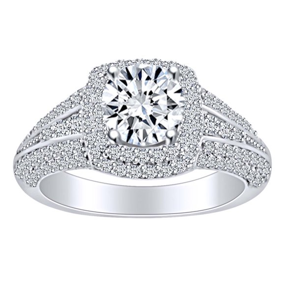 AFFY 2.02 Carat (Cttw) Round Shape White Natural Diamond Cluster Engagement Ring In 14k Solid White Gold Ring Size-5