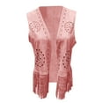 thumbnail image 4 of TODOZO Hot Sale!! Women's Tassel Vest 70S Hippie Faux Suede Cowgirl Western Jacket Open Front Fringe Vest Boho Hollow Out Cardigan Vest Pink Xl, 4 of 6