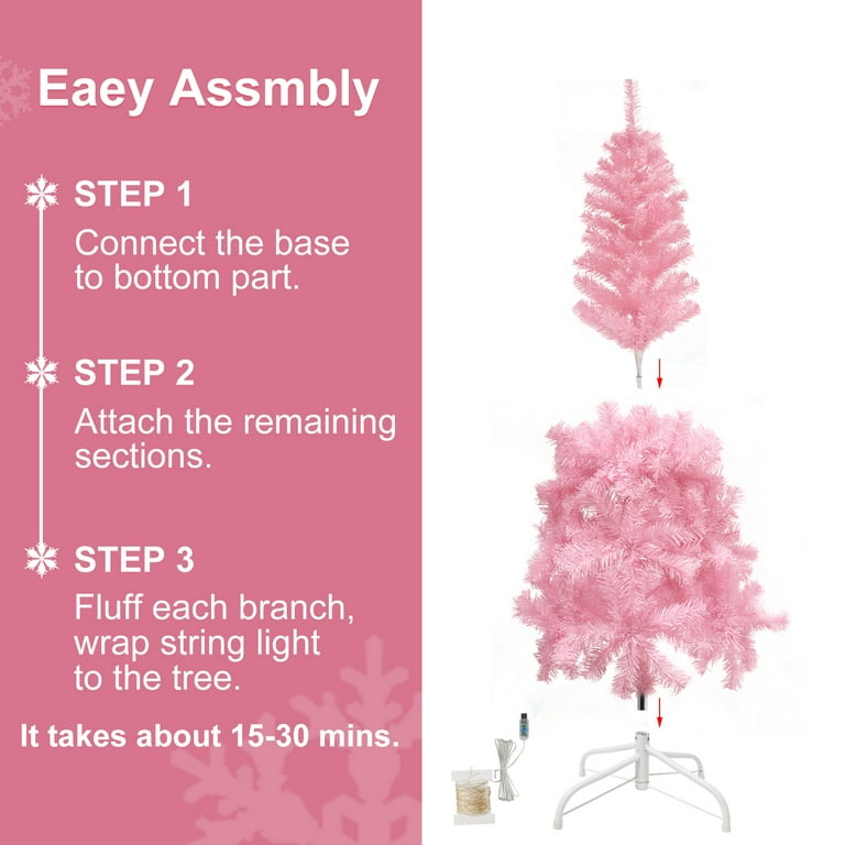 4.5ft Pink Christmas Tree 50ft USB LED String Lights 120 Bulbs with Remote  Timer