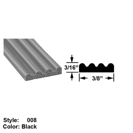 

High Temperature Foam Rubber Surface Mount Seal Style 008 - Ht. 3/16 x Wd. 3/8 - Black - 5 ft long