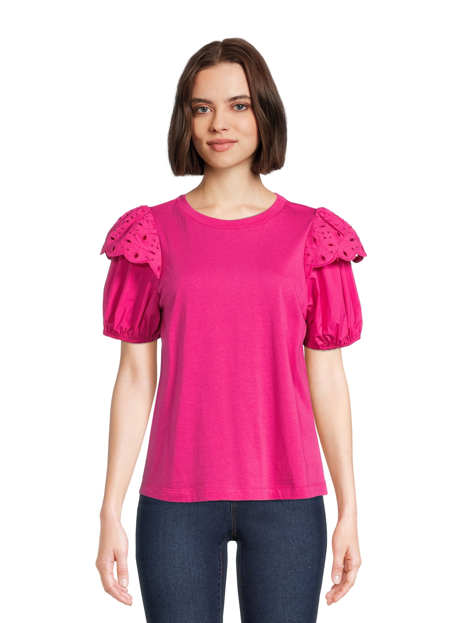 The Get Women s Eyelet Ruffle Sleeve Top Walmart the-get-women-s-eyelet-ruffle-sleeve-top-walmart