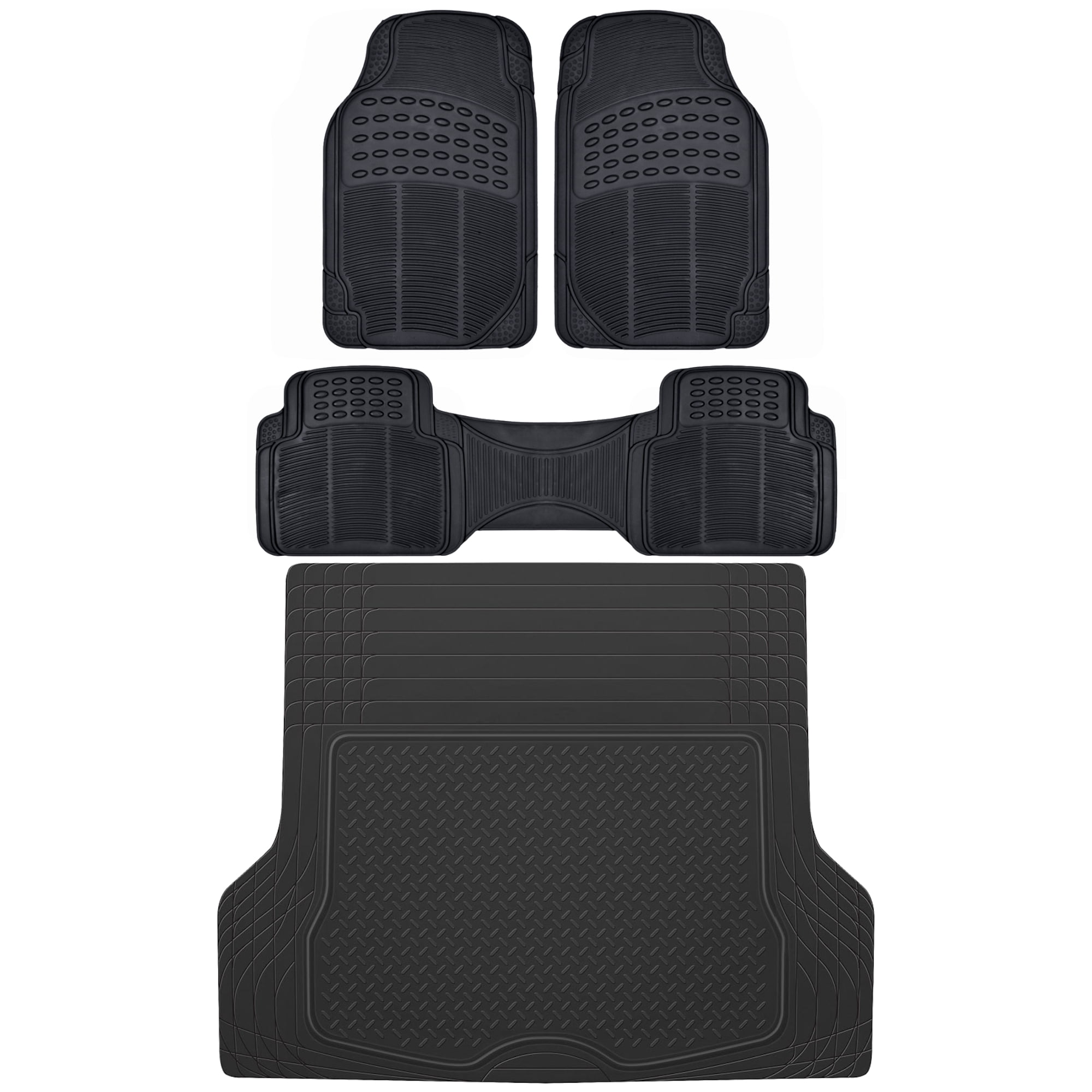 All Weather Durable 3 Row Gray Floor Rubber Mats 6 PC Set Cargo Liner 