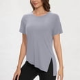 thumbnail image 2 of Uaswgudfs Women's Spring-Summer Solid Color Blouse-Tee - Crew Neck Short Sleeve Casual Top with Side Slit & Everyday Versatility, 2 of 7