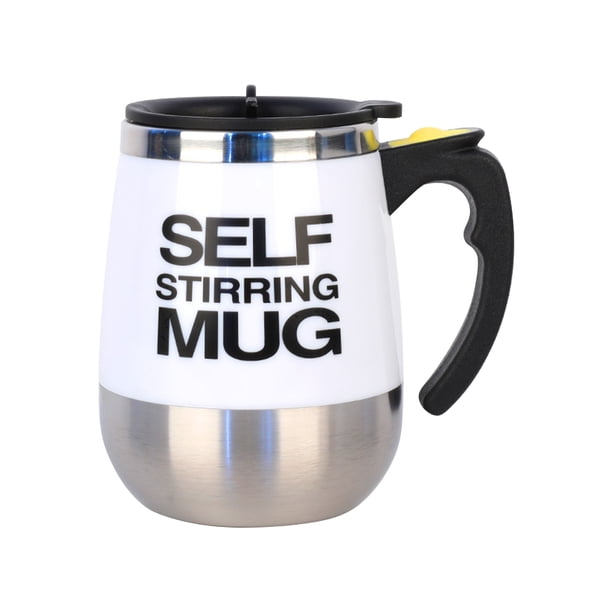 Taza autoagitadora de 400 ml con tapa Agitación automática Taza de café eléctrica de acero inoxidabl Tomshoo Blanco