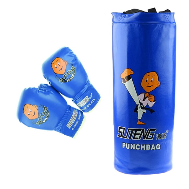 Kit de boxeo para niños y jóvenes, saco de boxeo, guantes y saco de boxeo. Azul