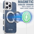 thumbnail image 2 of for iPhone 16 Pro Magnetic Case with 360 Rotating Ring Kickstand, Compatible with MagSafe, Denim Texture Metal Hard PC Stylish Anti-Scratch Wireless Charging Shockproof Phone Cover, Blue, 2 of 10