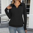 thumbnail image 5 of Sillenn Womens Long Sleeve Polo Shirts Loose Fit Collared V Neck Golf Tunic Tops Soft Lightweight Dressy Casual Work Office Blouses Plus Size Stretchy Business Casual Trendy Fall Outfits Black S, 5 of 5