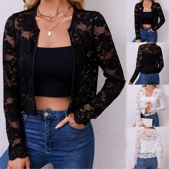 CFLVAEK Lace Cardigans for Women Dressy Casual Long Sleeve Cardigan Jackets Elegant Open Front Coat Outwear for Dress White XL