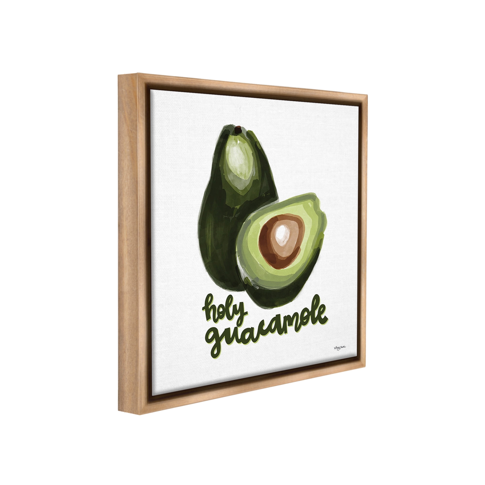 Stupell Industries Holy Guacamole Avocado Food & Beverage Painting Brown Floater Framed Canvas Art Print Wall Art, 25 x 25