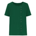 thumbnail image 6 of Mrat Women's Exercise Tops Women's Fashion Solid Color Comfortable Loose Short Sleeve Blouse Button Court Lock Casual Round-Neck Tops Women's Stretch Short-Sleeve S-26 Green M, 6 of 6