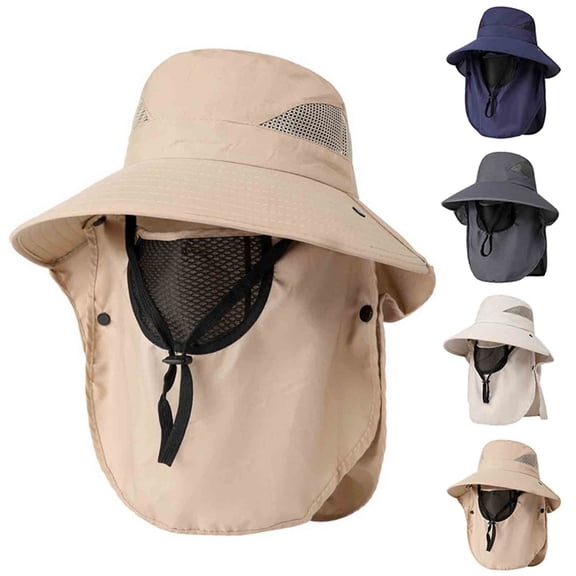 Jessboyy Mens Sun Hats with UV Protection Summer Gardening Hat Wide Brim Face Cover Bucket Hat with Neck Flap Outdoor Hiking Hats Khaki