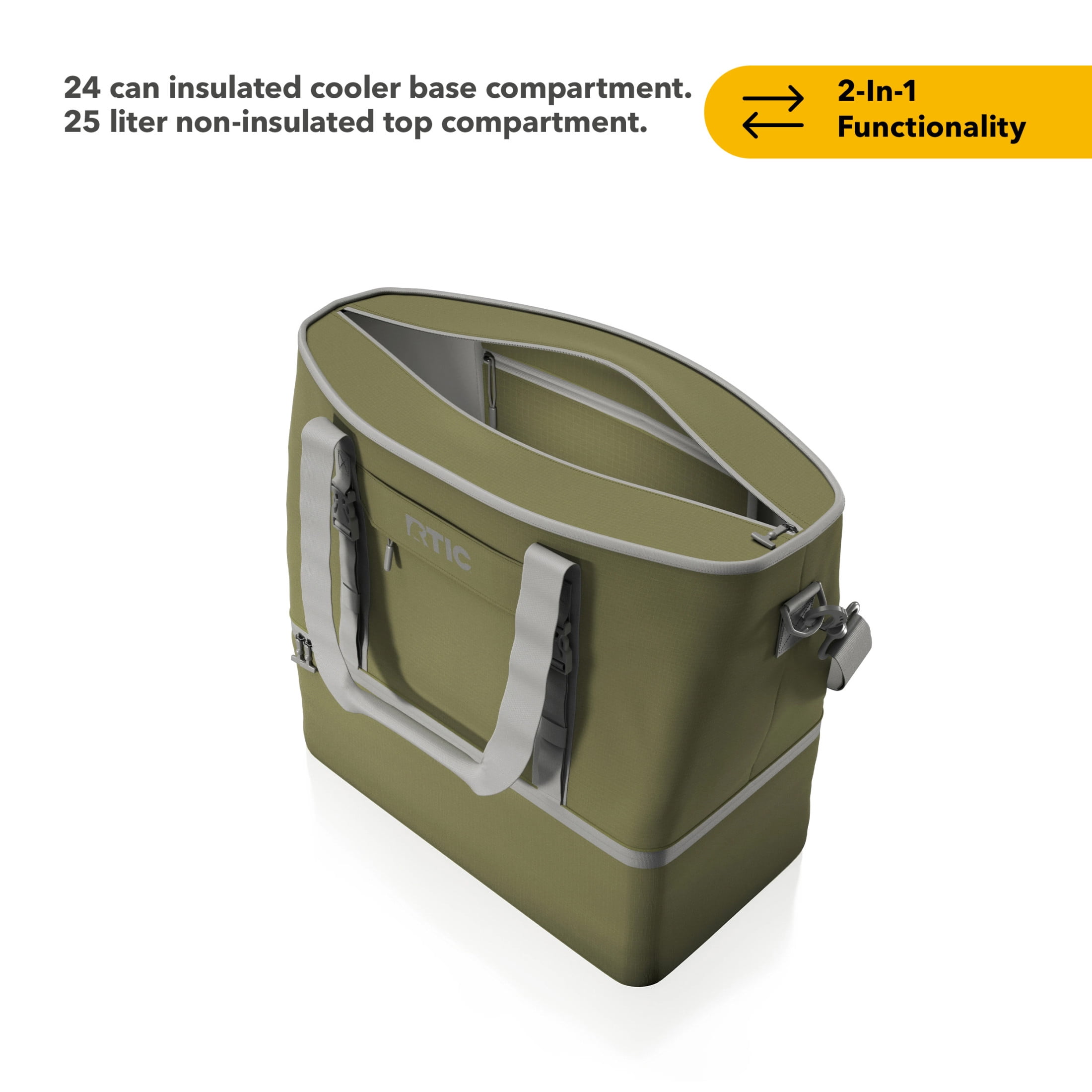 RTIC 24-Can, 25 Ltr, 2-in-1 Chillout Bag, Hybrid Cooler Bag with Cooler Compartment, Olive