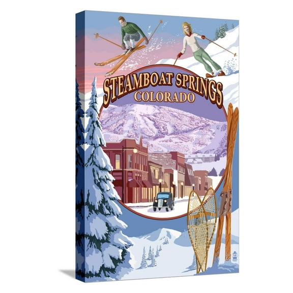 Art.com Steamboat Springs, Colorado Montage Stretched Canvas Print Wall Art by Lantern Press, 12" x 18"