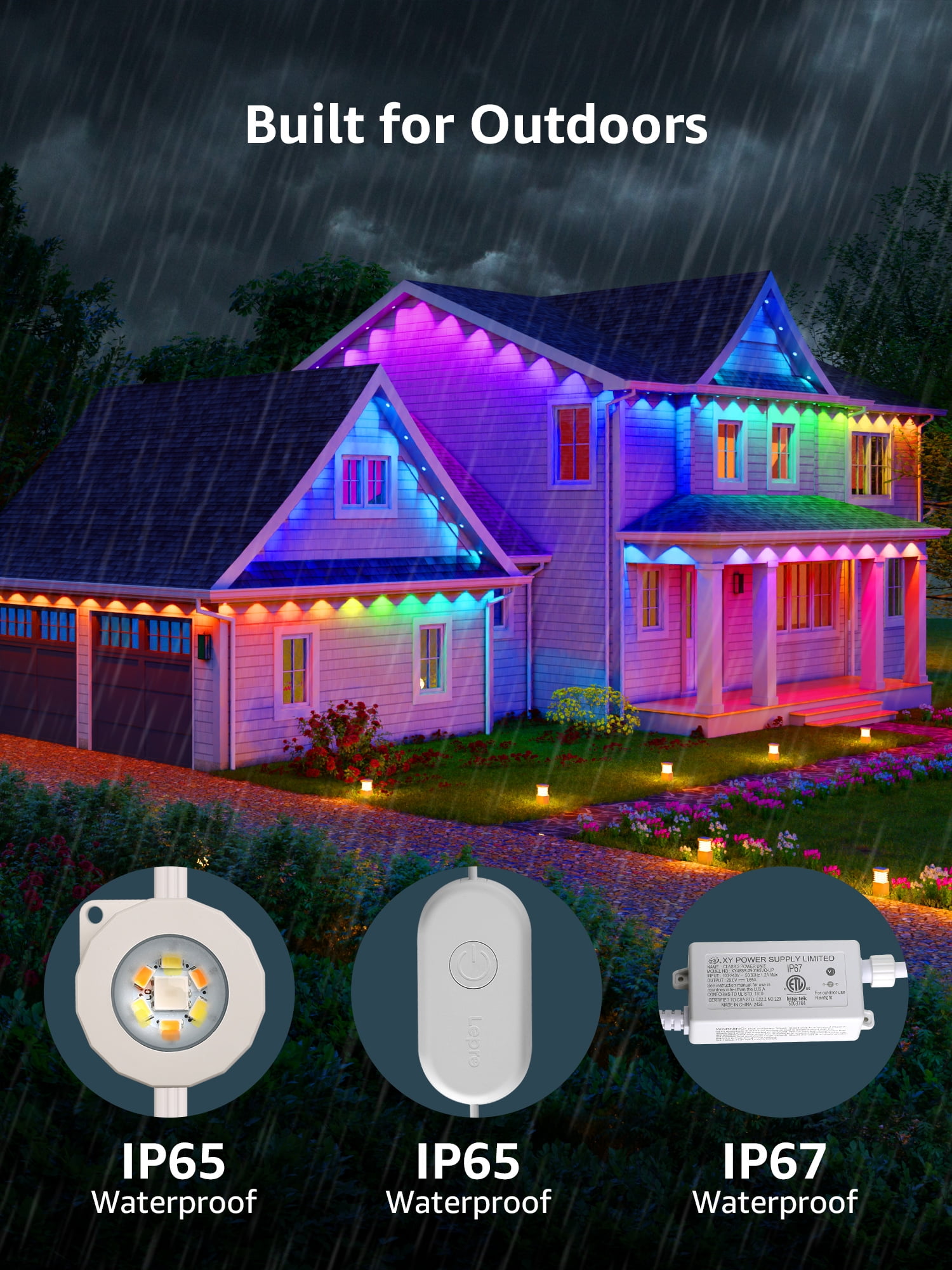 Lepro E1 AI Permanent Outdoor Lights 150FT, Smart RGB+IC Color Changing LED Eaves Lights APP Control Work with Alexa&Google Assistant (2.4 GHz WiFi), Waterproof for House, Halloween Christmas Decor