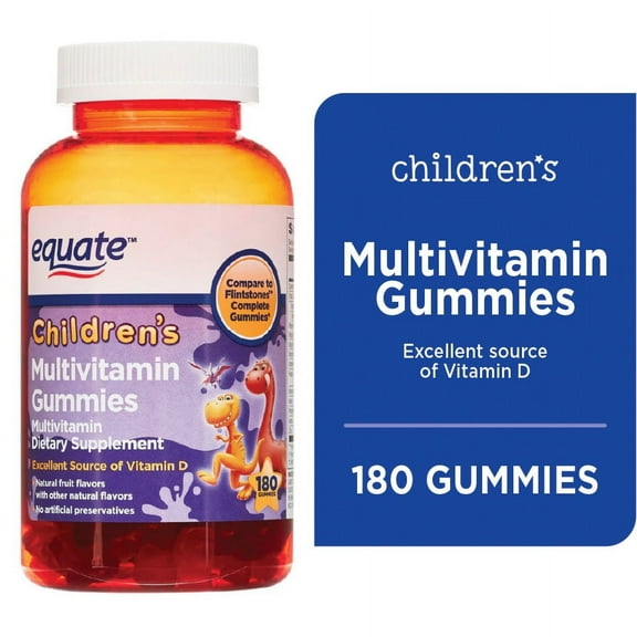 Equate Children's Multivitamin Dietary Supplement Gummies, Natural Fruit Flavor, 180 Count - Unisex, Compare to Flintstones Complete Gummies