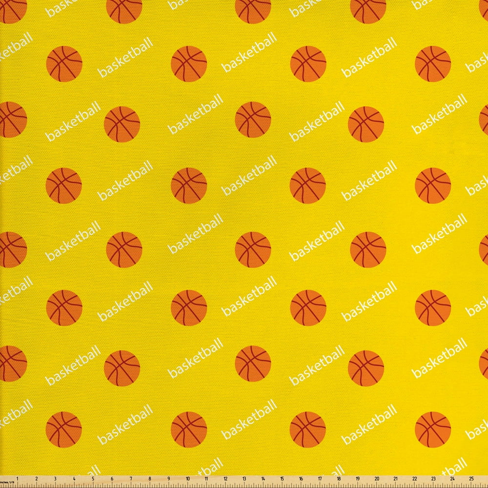 Basketball Fabric by The Yard, Athletics League Theme Balls on Yellow Backdrop Goal Fun Game