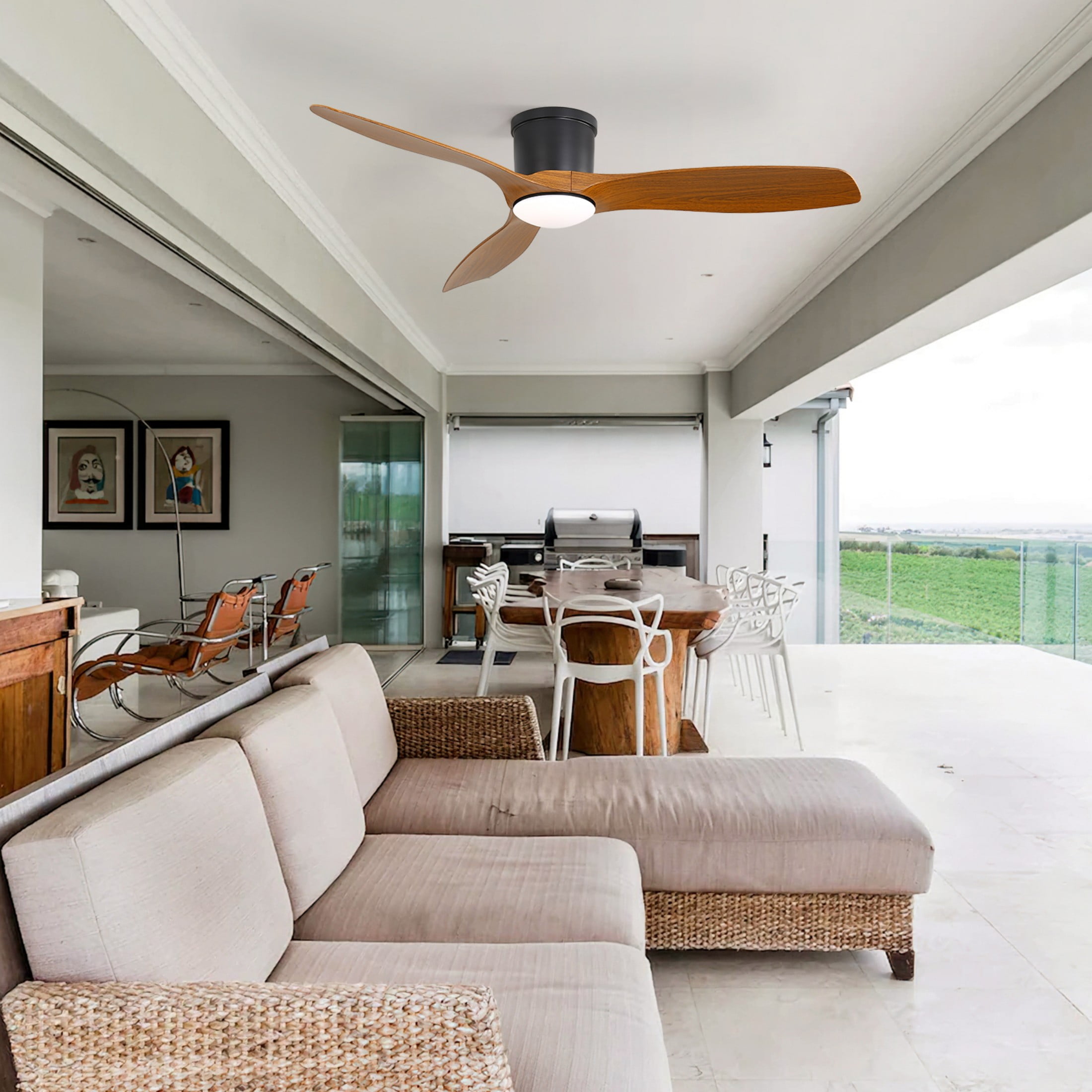 Sofucor 52-Inch ABS Flush Mount Black Ceiling Fan with Integrated LED Light and Remote Control,Smart Ceiling Fan and APP Control