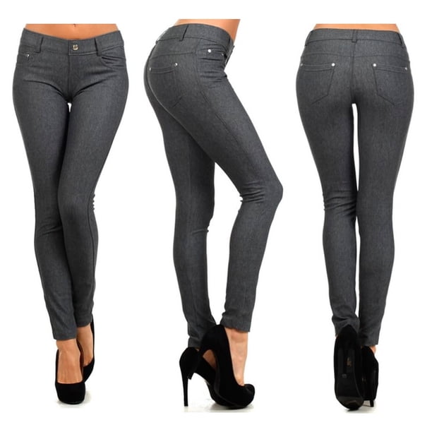 Jeggings grises para mujer, vaqueros ajustados, elásticos, sexys, pantalones pitillo, talla S