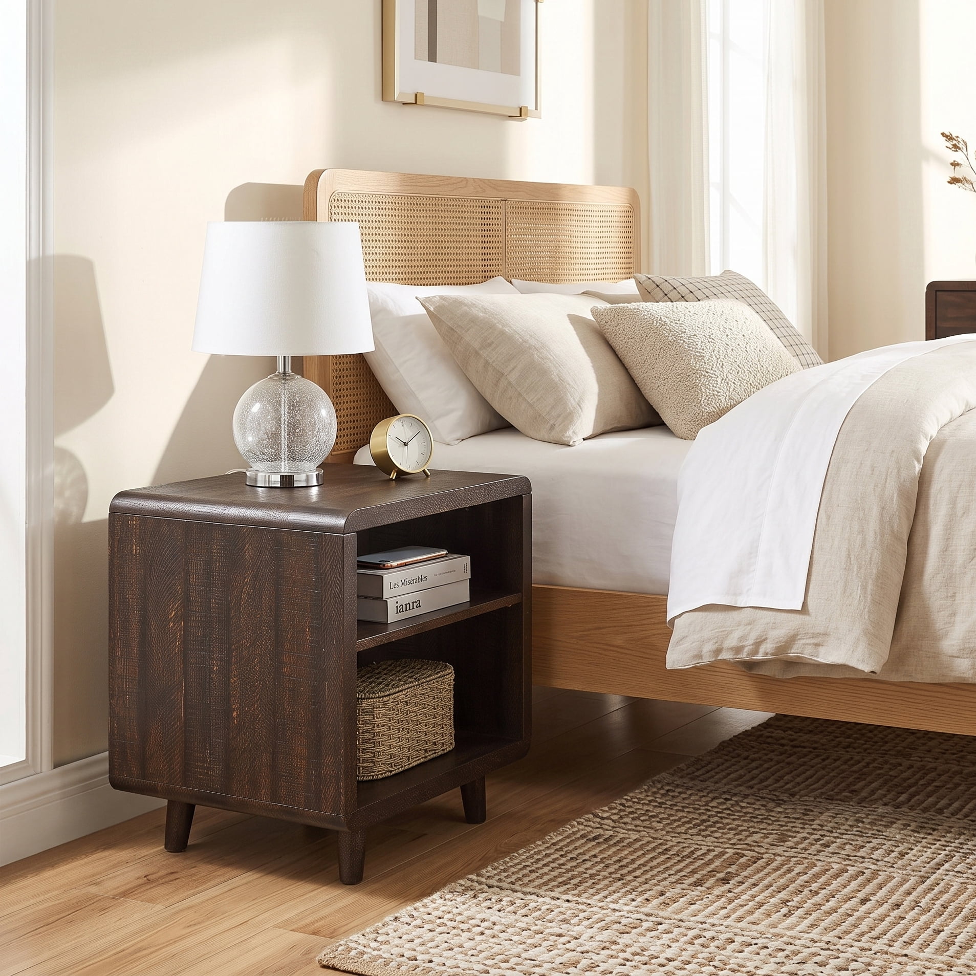 Roundhill Furniture Lux Modern Wood Shelf Side Table, Bedside Nightstand, Brown