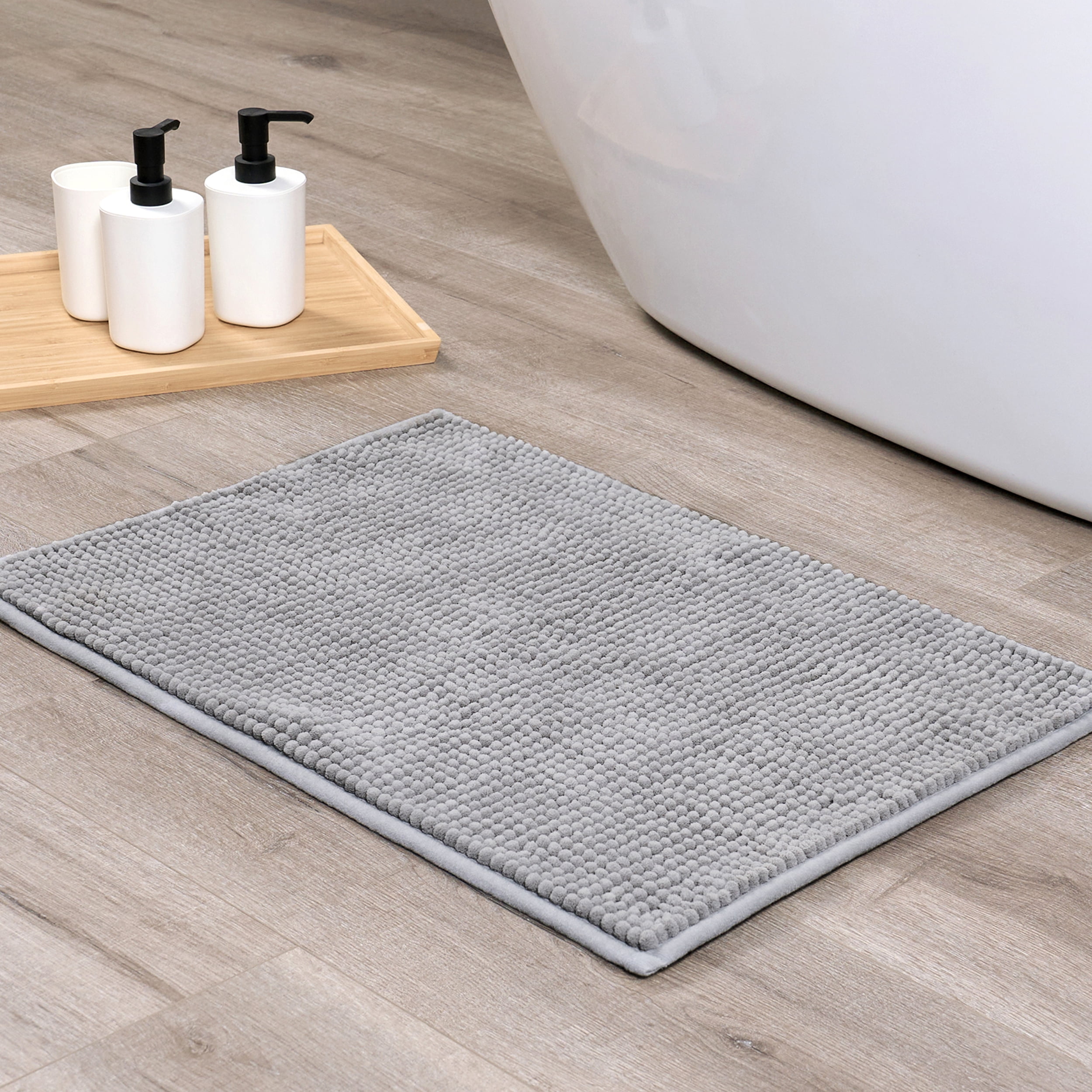 Mainstays Grey 2-Piece Chenille Noodle 17"x 24" Bath Rug Set