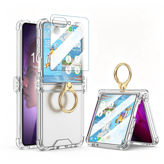 HBMYN Galaxy Z Flip 8 Case with Screen Protector Hinge Protection Clear for Samsung Flip 8 Case with Kickstand Protective Cover for Samsung Galaxy Z Flip 8 5G (2026)-Clear
