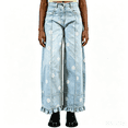 thumbnail image 2 of longantii Women's Cute Polka Dot Pattern Barrel Jeans Y2K Boyfriend Mid Rise Wide Leg Ruffled Denim Pants Light Blue XXL, 2 of 7