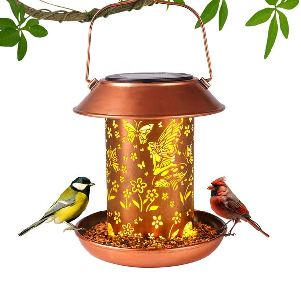 Farol solar colgante de metal con forma de mariposa para pájaros, impermeable