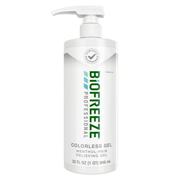 Biofreeze Professional Gel Menthol Gel 32 FL OZ Bottle With Pump Colorless Formula For Sore Muscles, Arthritis, Backache, And Joint Pain (Packaging May Vary)