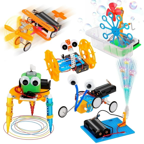 Rirool STEM Robotics Kit 6-in-1, Science Experiments for Kids Ages 6-12 Year Old, Building Toys with Reptile Robot, Balance Car, Bubble Machine, Gift for Boys & Girls